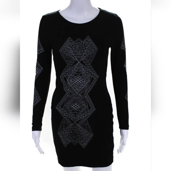 Sabine Black Gray Embroidered Dress, M, EUC - Picture 1 of 5